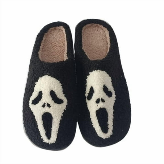 Halloween Skull Warm Slippers For Women Men,Ghost Face Memory Foam Cozy Anti-Slip House Shoes Indoor Outdoor Size 7
