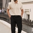 thumbnail image 5 of Lumtrix Mens Polo Shirt Texture Knitted Button Dpwn T-Shirt Casual Short Sleeve Summer Vacation Golf Shirts Beige 2XL, 5 of 8