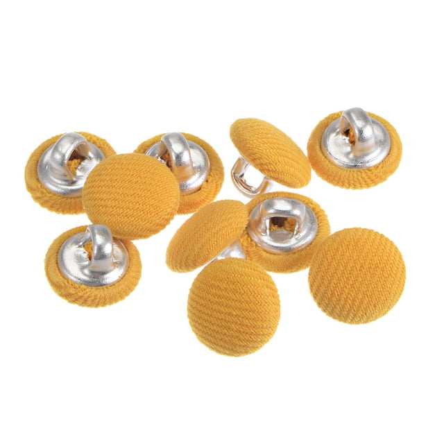 Unique Bargains 10pcs 16L Fabric Cloth Covered Button 10mm Round Metal Shank Sewing Buttons for Suits Dress Blouses, Yellow