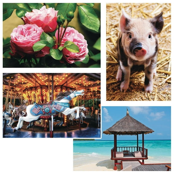 Thera-Jigsaw Foam Puzzles Set: Carousel Horse, Piglet, Pink Roses, and Beach Hut (Set of 4)