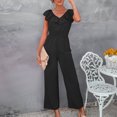 thumbnail image 3 of Mono largo de cintura alta con cuello en V para mujer, mono largo elegante informal sin mangas con volantes y pierna recta, 3 of 6