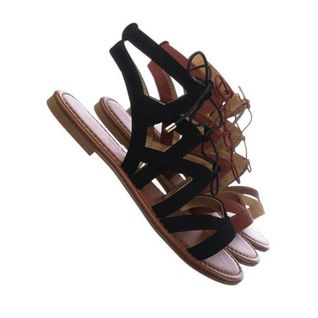 Convoy by City Classified, Roman Gladiator Strappy Elastic Lace Up Cutout Sandals, Women Shoes