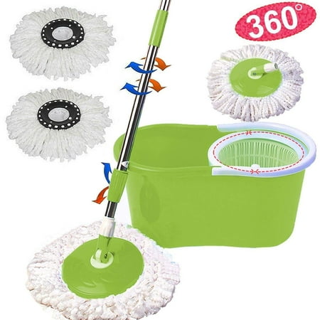 Hommoo 360° Rotation Microfiber Mop Floor Mops for Home, Green Easy Press Mops for Floors, Spray Mops for Floors Spin Mop & Bucket System with 2 Cotton heads, 1 Mop Rod, 1