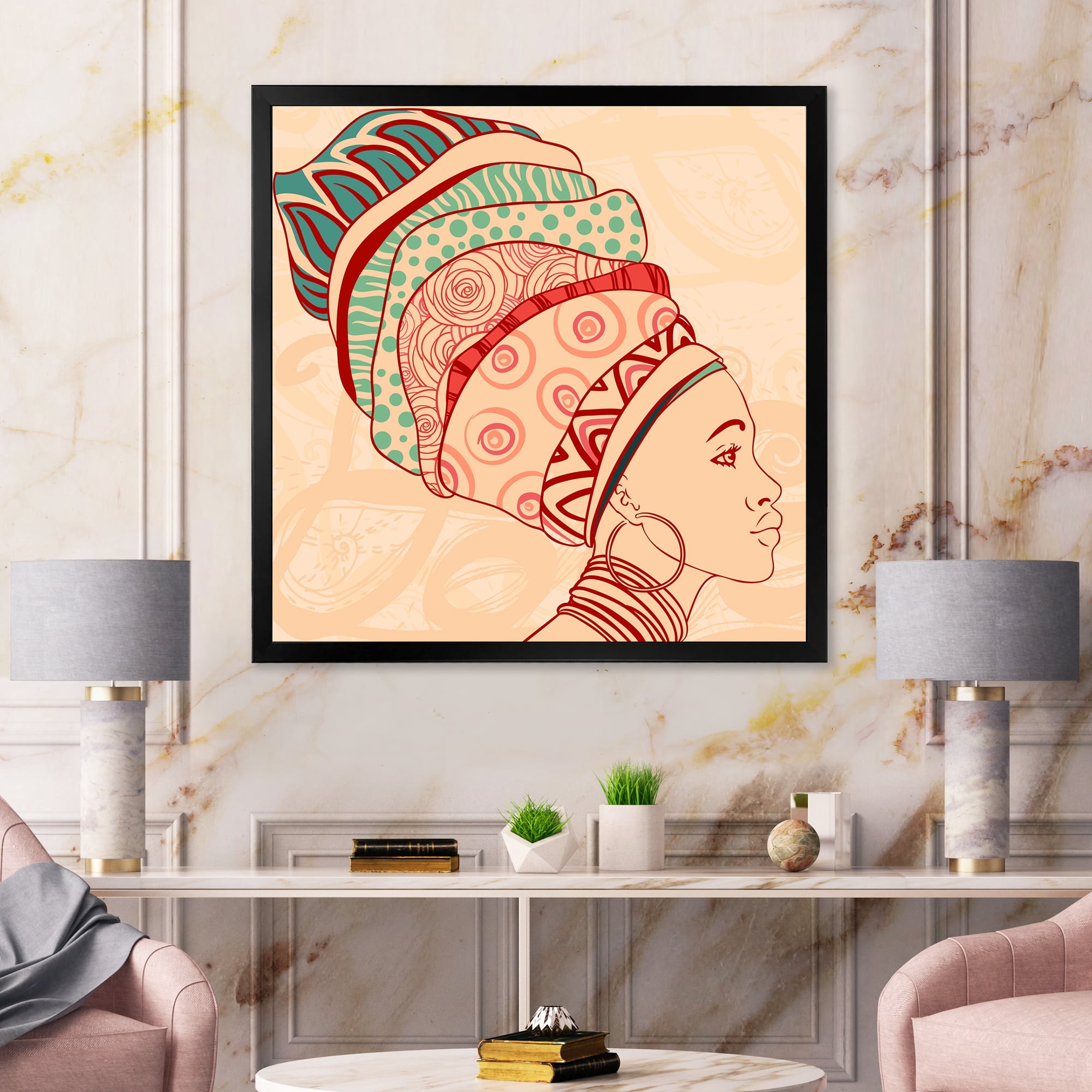 Designart 'African American Woman Portrait with Turban II' Modern Framed Art Print