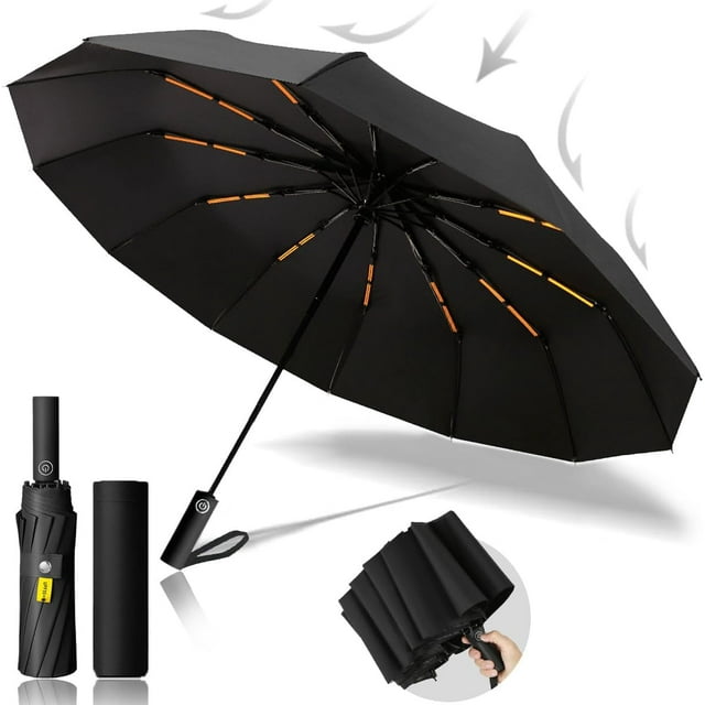 Paraguas Plegable Automático Reforzado, Paraguas de Bolsillo Resistente al Viento, Sombrilla para Lluvia y Sol, Con Varillas Reflectantes y Protección UV, Para Hombres y Mujeres