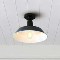 JONATHAN Y Camila 14" 1-Light Classic Industrial Indoor/Outdoor Iron LED Semi Flush Mount, Navy/White, JYL7617C