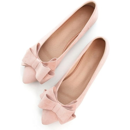 

Pfhytec LU Bowknot Ballet Flats Womens Pointy Toe Flat Shoes Suede Dress Shoes Wear to Work Slip On Moccasins