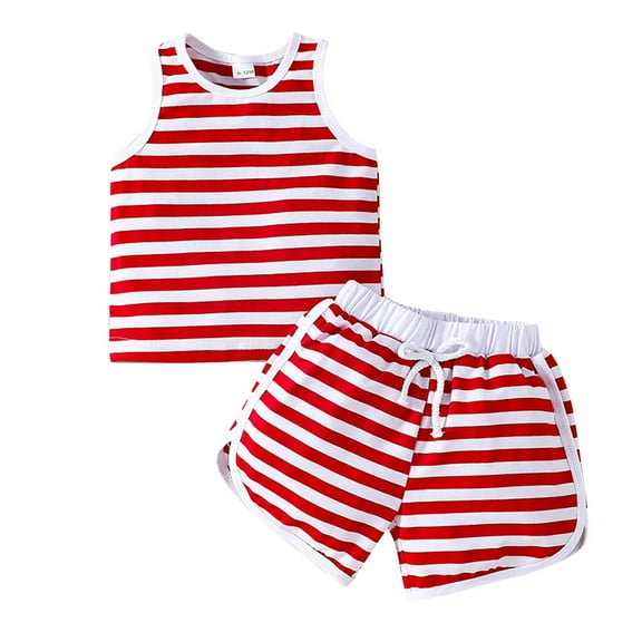 LNMQLPDBS Unisex Baby Short Sets Sleeveless Striped Summer Vest Tank Top & Shorts 2pcs Casual Outfits Toddler Gym Shorts Baby Girl Loose Soft Breathable Clothes for Sun Day Red 9-12 Months
