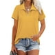 thumbnail image 2 of Blusa Cremallera Cuello En V Abertura Lateral Color Puro Casual Suelto Manga Corta Tops para Mujer Amarillo XXL, 2 of 6