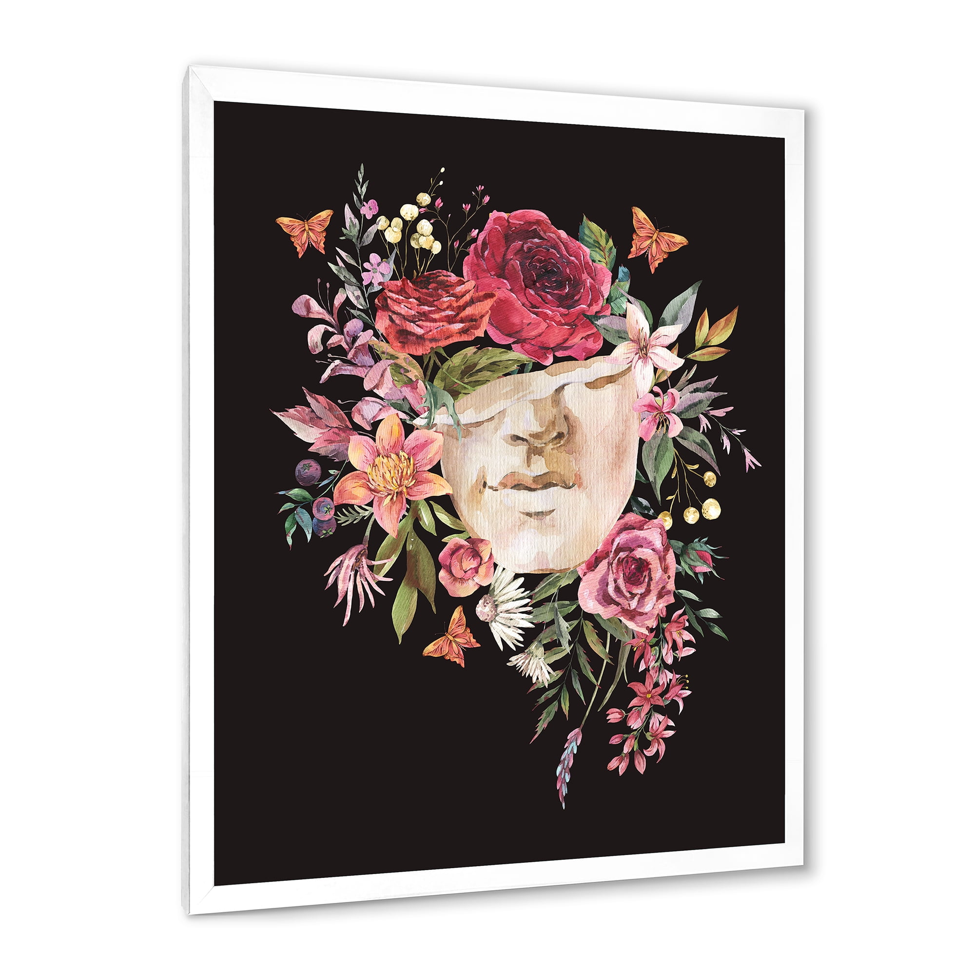 Designart 'Ancient Greek Sculpture Detail With Dry Flowers' Traditional Framed Art Print