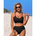 thumbnail image 5 of Alove Solid Color Swimwear Curved Selvedge High Waisted Bikini Set Women Ruched Push Up 2 Piece Swimsuits Longline Bathing Suit, 5 of 7