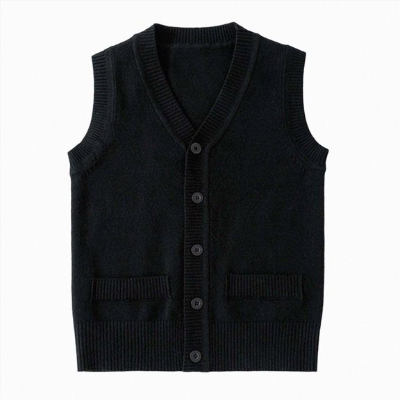 CAICJ98 Girls Boys Uniform Cotton V-Neck Sweater Vest Knit Sweater Cardigan with Button Fall Clothes (Black,11-13 Years)
