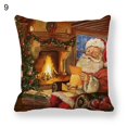 thumbnail image 1 of Funda de almohada con patrón de tema navideño, funda de almohada cuadrada de poliéster con piel de melocotón de Papá Noel y muñeco de nieve para el hogar, 1 of 5