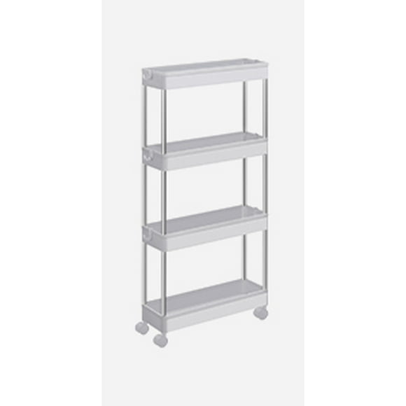 SONGMICS Slim Storage Cart, 4-Tier Rolling Cart, Narrow Utility Cart on Wheels, 6 Hooks, 360° Swivel Wheels, Lockable, Steel Frame, Bathroom, Kitchen, Office, Cloud White