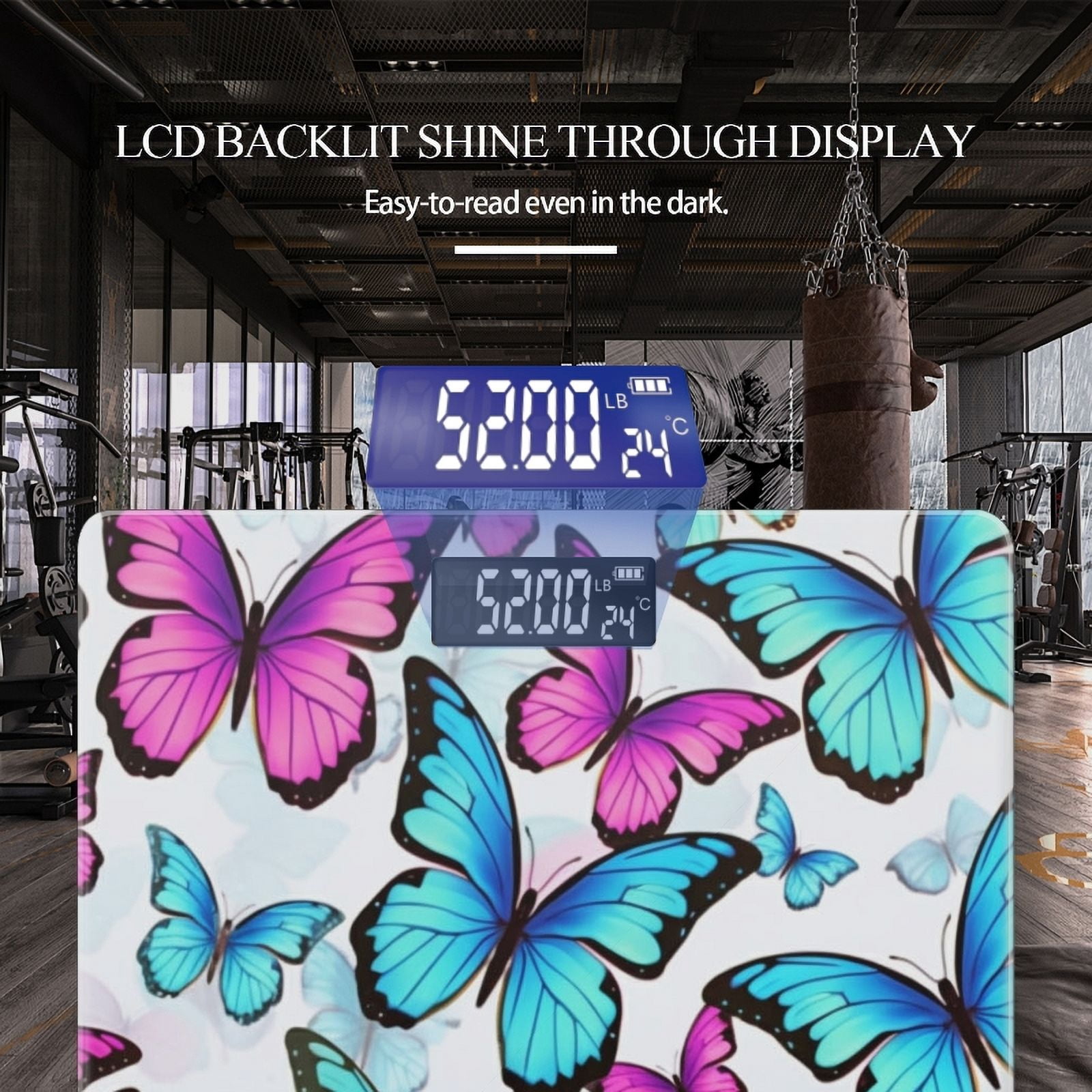 Bathroom Scale, Highly Accurate Digital Body Scale,Precisely Measures Weight up to 400 lbs-Many Colorful Butterflies Flying