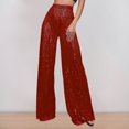 thumbnail image 2 of Stylish Women's Casual Sequined High Waist Wide Leg Flare Trousers with Sparkling Embellishments for Evening Party Outfits Elastic High Waisted Straight Leg Pull On Trousers, 2 of 6