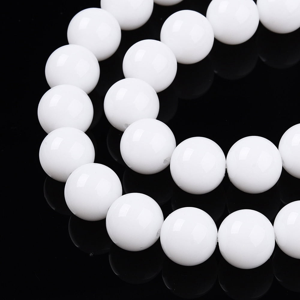Baking Painted Opaque Glass Beads Strands Round White 10mm Hole: 1mm about 40pcs/strand 15.16''(38.5cm)