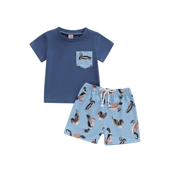 BemeyourBBs Toddler Baby Boy Girl Duck Outfit Short Sleeve Embroidery Mallard Duck Goose T-shirt Shorts Set Cute Infant Summer Clothes