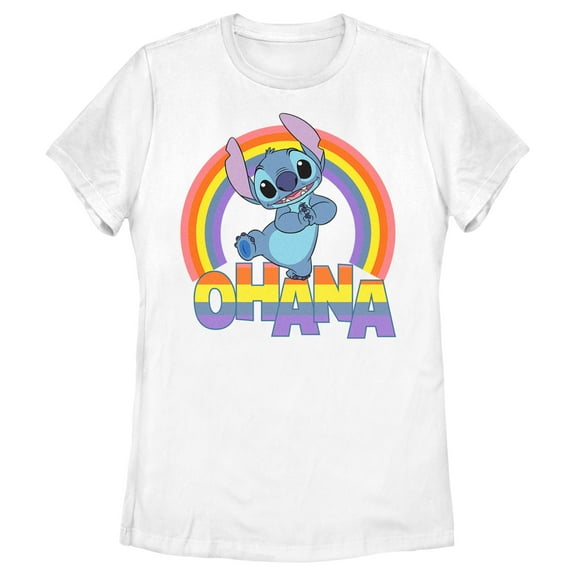 Women's Lilo & Stitch Rainbow Ohana Graphic Tee White Medium
