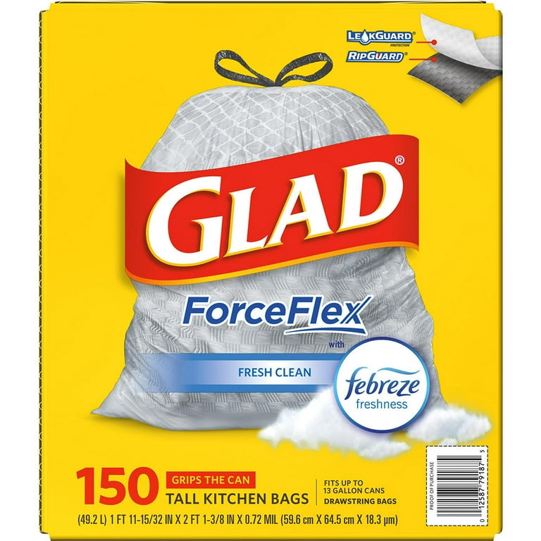 Glad ForceFlex 13 Gal. Tall Kitchen Drawstring Gain Original with Febreze  Freshness Trash Bags (40-Count, 3-Pack) C-205959531-3 - The Home Depot