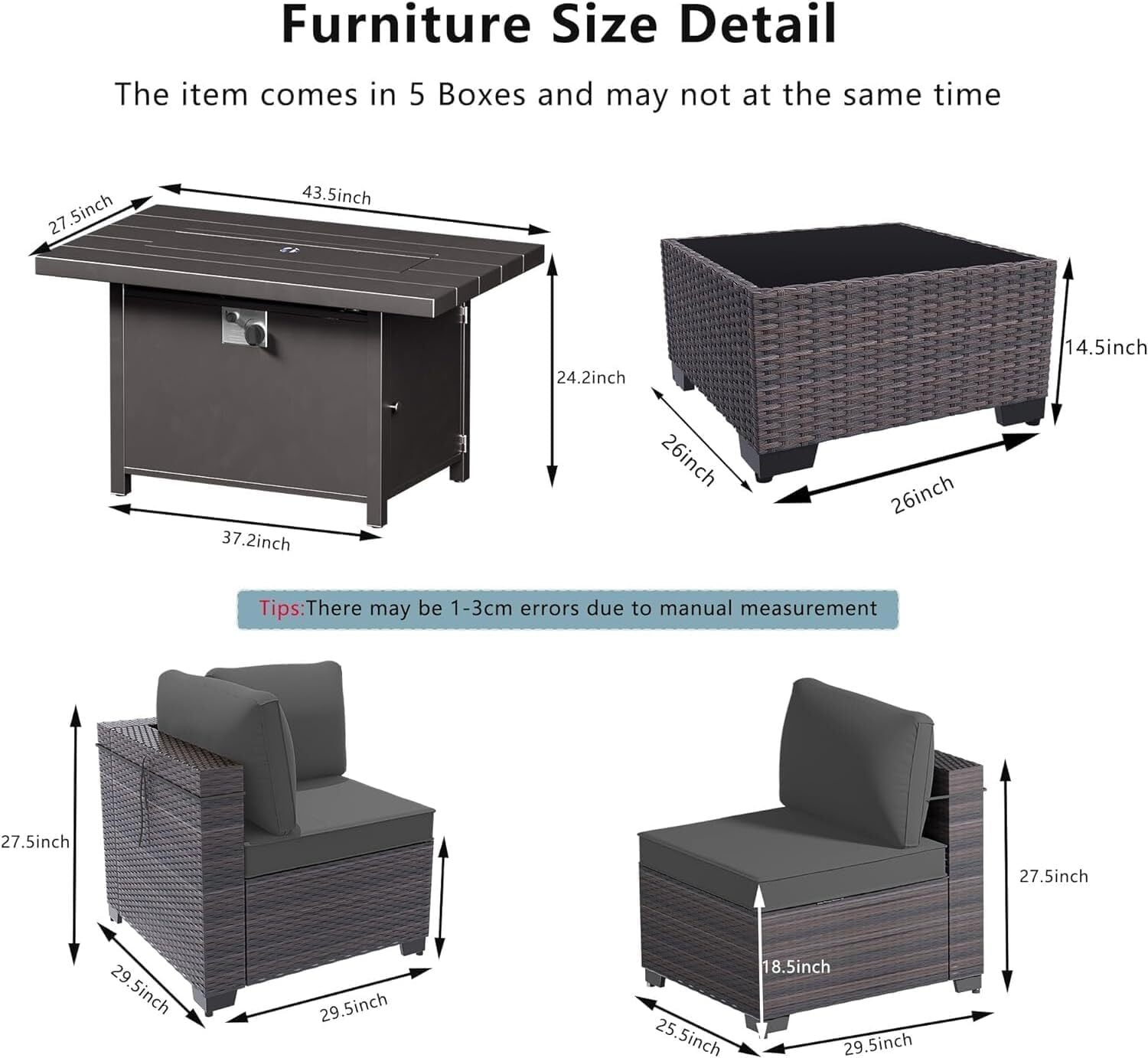ASJMR 11 Pieces Wicker Patio Furniture Set With 43" Gas Fire Pit Table & 2 Swivel Chairs,Outdoor Rattan Sectional Sofa Conversation Set With Cushions & Tables,Gray
