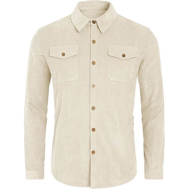 Camisa de pana para hombre, camisa informal de manga larga, chaqueta de hombre, camisa de corte regular con botones y bolsillo con solapa