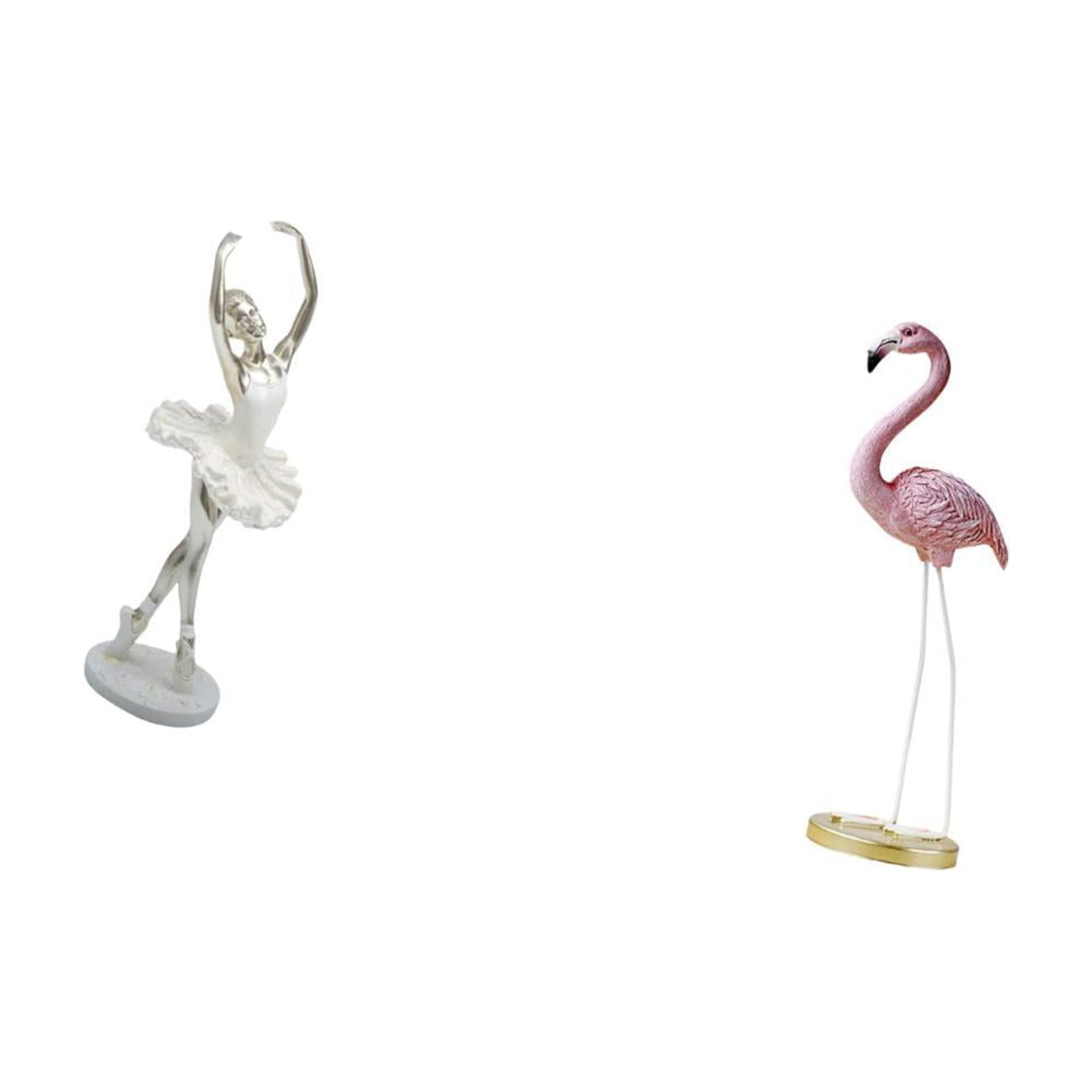 2 Pieces Ballerina Statue Flamingo Sculpture Resin Desktop Ornament for Living Room Bedroom Garden Decor