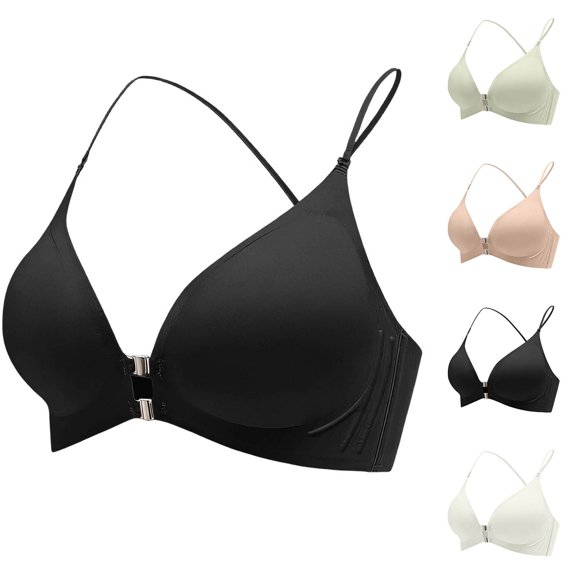 Comfortable Bras for Women Seamless Front Closure Back Strappy Push Up Bra Adjustable Cross Halter Black L