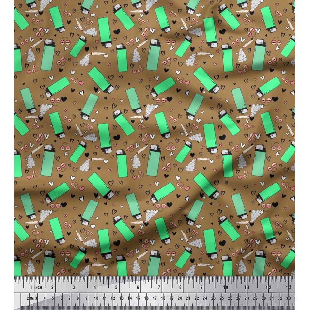 Soimoi Velvet Fabric Heart & Lighter Men Printed Craft Fabric by The Yard 58 Inch Wide