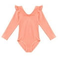 thumbnail image 3 of Alvivi Girls Ruffle Shoulder Ballet Dance Gym Leotard One Piece Long Sleeve Crisscross Bodysuit Orange Pink 3-4, 3 of 7