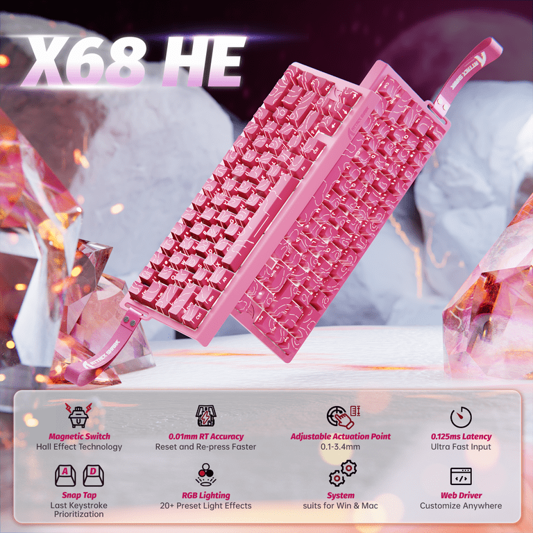 さかなDX ランチャーグリップ バイオレット ピンク ATTACK SHARK X68 HE 8000Hz Rapid Trigger Keyboard, 0.01mm RT