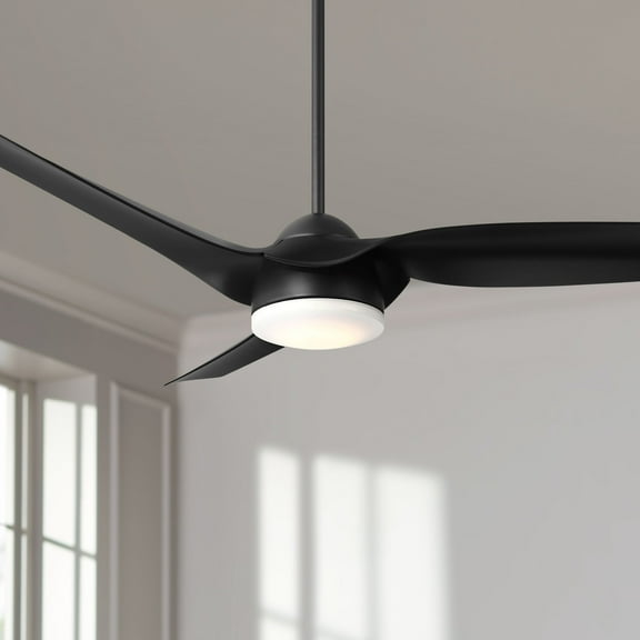 Casa Vieja 54" Sierra Modern Indoor Outdoor Ceiling Fan 3 Blade LED Light Remote Control Matte Black Finish Bedroom Damp Rated