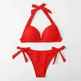 thumbnail image 4 of WREESH Womens Two Piece Swimsuit Halter Bikini Set High Cut Bikini Fashion Solid Bikini Push-Up Padded Swimsuit Set Beach Bathing Suit Red, 4 of 6