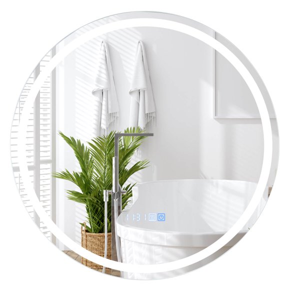 Costway 32"x32" LED Bathroom Mirror with 3-Color Dimmable Lights Time/Temp Display