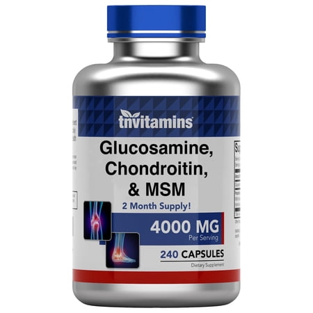 TNvitamins Glucosamine Chondroitin MSM 4000 Mg Joint Support Supplement Capsules for Mobility Flexibility Support, 240 Count
