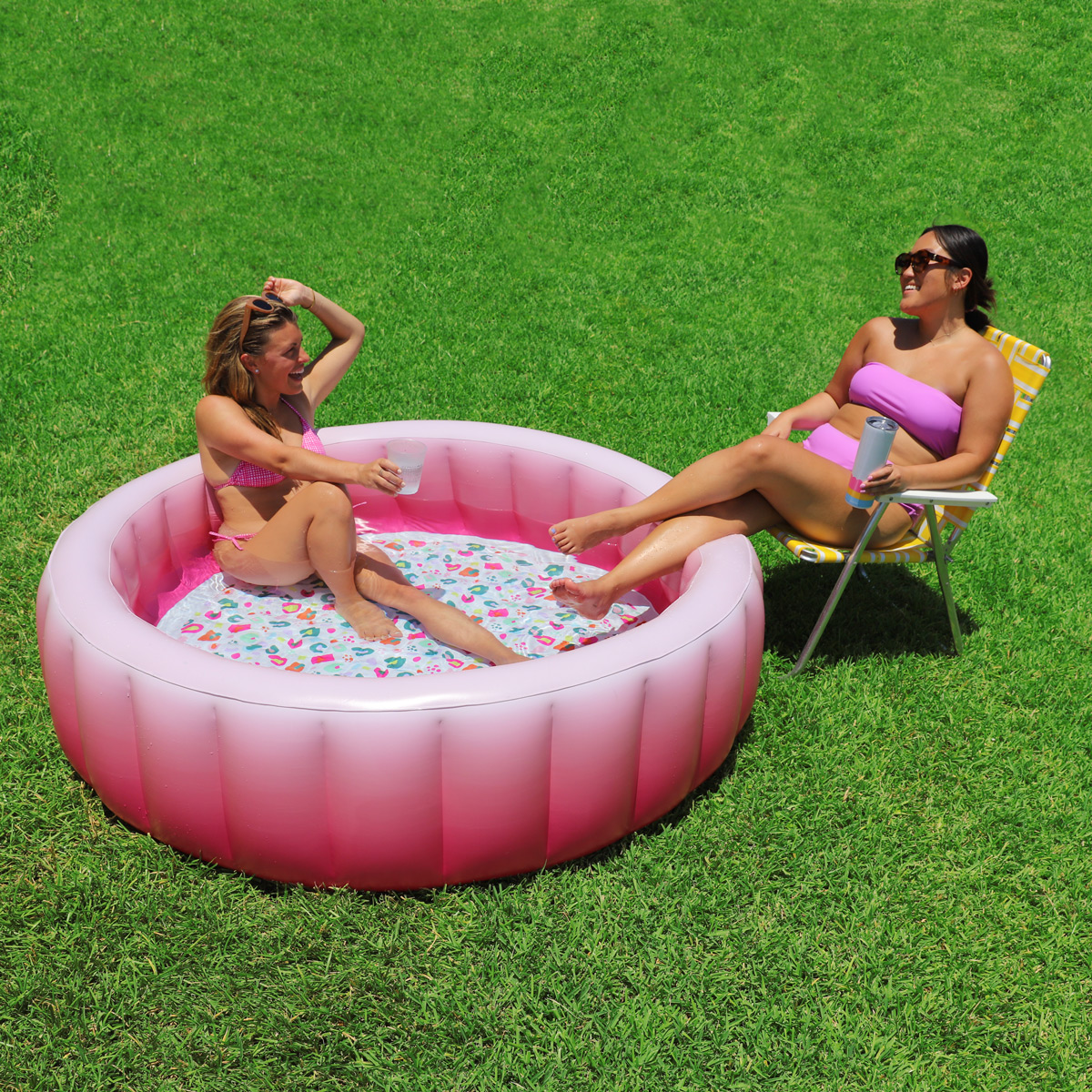 Packed Party Luxe Pink Ombre 59” Round Soft-Sided 3-Ring Inflatable Swimming Pool - image 3 of 5