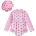 thumbnail image 1 of Splozh Girls Bathing Suits One Piece Toddler Baby Girl Swimsuit Long Sleeve Rash Guard Ruffle Zipper Swimwear with Hat Hot Pink,12-18 Months, 1 of 6