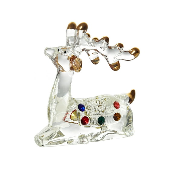 1pcs Crystal Elk Figurines Transparent Christmas Elk Ornaments for Tabletop Decor Miniature Statues for Living Xmas,Sitting Deer