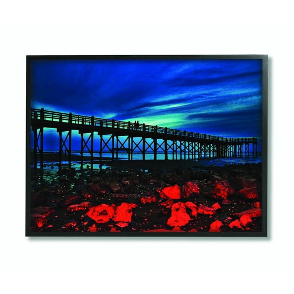Stupell Industries Pier Red Rocks Beach Ocean Landscape Painting Framed Wall Art by Joseph Elliott
