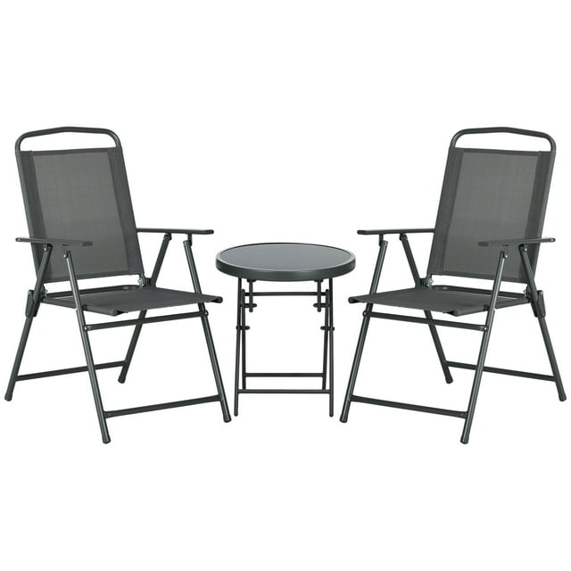 Outsunny Ensemble Bistro d'Extérieur Petit Ensemble de Patio avec Chaises Pliables, Gris