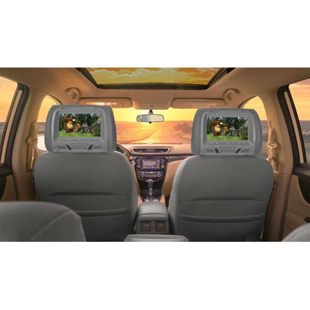 Pair Rockville RHP7-GR 7” Grey Plug N Play Car Headrest Monitors w/ Speakers+IR