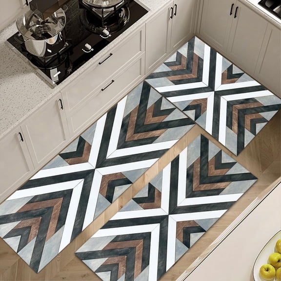 Farmhouse Kitchen Rug Sets 3 Piece,Brown Black White Non Slip Kitchen Rugs and Mats Set,Boho Geometric Rugs for Floor Washable Kitchen Floor Rugs for Hallway Laundry Room 20x32 20x47 20x59 Inch