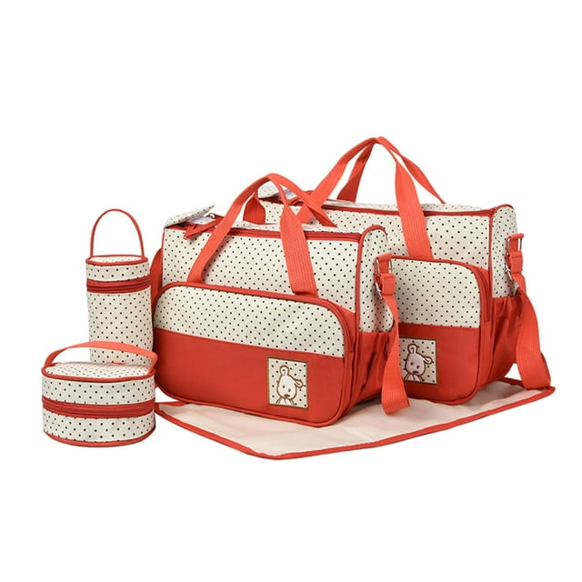Ensemble de Sacs à Couches Imperméables Durable et Élégant pour Voyage, Maternité, Sac à Langer à Roulettes, Rouge
