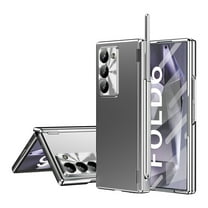 Dteck for Samsung Galaxy Z Fold 6 with Hinge Protection & S Pen Holder & Front Screen Protector, Plating Hard PC Folding Cover Case for Samsung Galaxy Z Fold 6,Silver