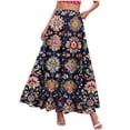 thumbnail image 3 of WMTBSRSW Long Skirts for Women Summer Vintage Floral Flowy Boho Maxi Skirt Trendy Beach Vacation Outfit with Pockets Navy Large, 3 of 9