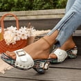 thumbnail image 3 of Platform Sandals Women Color Block Wedges Retro Buckle Studded Square Open Toe Slip on Slides Low Heeled Dress Shoes White Size 6, 3 of 7