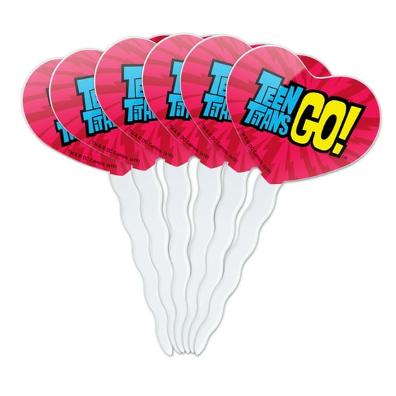 Teen Titans Go! Logo Heart Love Cupcake Picks Toppers Decoration Set of 6