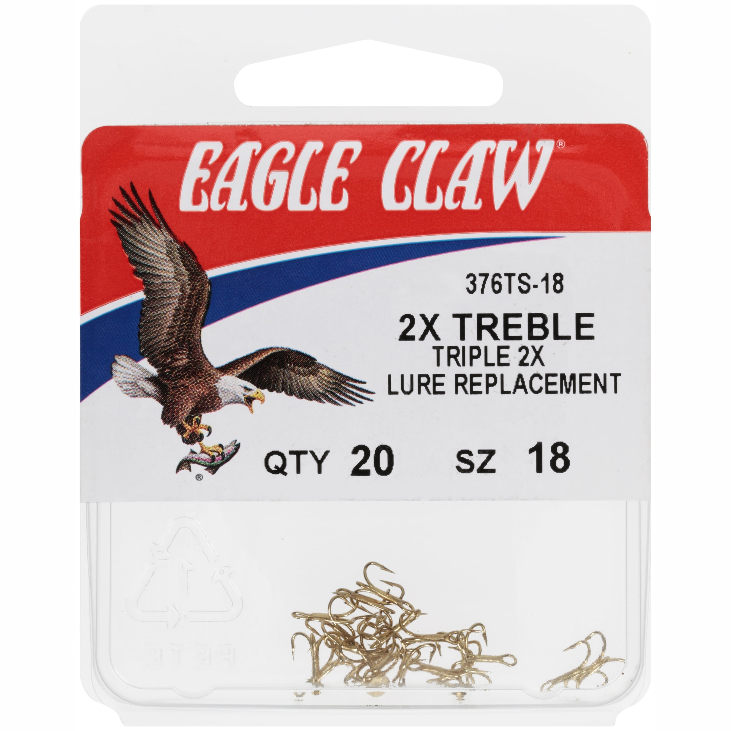 Eagle Claw 376TSH-18 2x Treble Hook 20 Pack, Size 18, Fishing Hook.