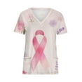 thumbnail image 2 of YOIAVAIOY Beige Pink Scrub Tops for Women Ribbon Breast Cancer Awareness Scrubs Comfortable Lightweight Nursing Uniforms V-neck Short Sleeve Working Uniforms Shirt with Pockets L, 2 of 5