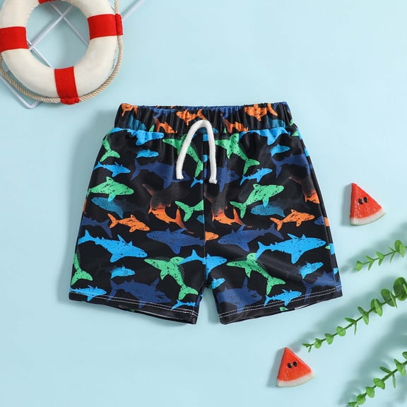 Kids Boys Shark Print Swim Trunks UPF 50 Quick Dry Multicolor Bathing Suit with Elastic Drawstring 6M-3T,Size 6 Months